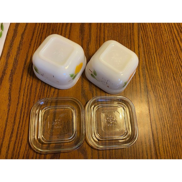 5 pc Fire King Gay Fad Fruit Loaf Pan - (2) Refrigerator Dish with glass lid - Picture 9 of 10